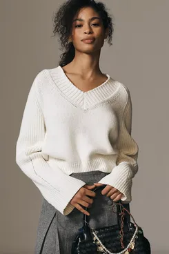 Anthropologie Bell-Sleeve V-Neck Sweater