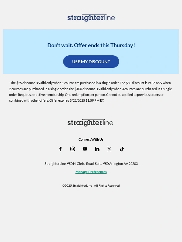 StraighterLine - ? Save $25,$50,or $100 is ending soon