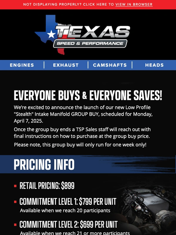Texas Speed and Performance - Final Hours For Our Stealth Intake Manifold Group Buy!