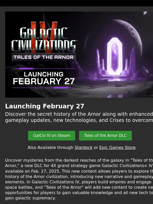 Steam - Release Date Announcement: Tales of the Arnor DLC for GalCiv IV