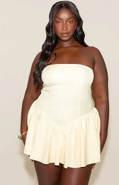 Women's Plus Butter Cream. Woven Bandeau Dropped Waist Romper