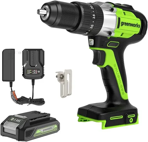 Greenworks 24V 1/2" Cordless Brushless Hammer Drill Kit 3706602