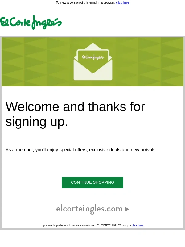 EL Corte Ingles - Welcome and thanks for signing up