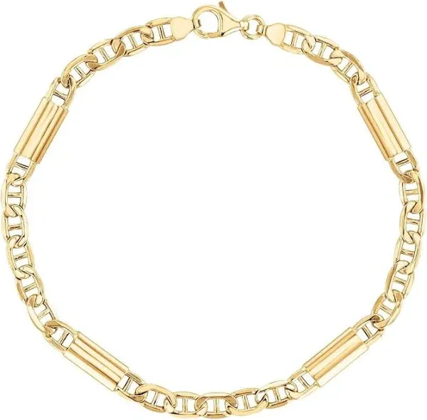 Reeds Men's Yellow Gold Anchor and Bar Link Chain Bracelet