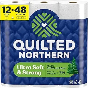 Quilted Northern Ultra Soft & Strong Toilet Paper, 12 Mega Rolls  48 Regular Rolls, 5X Stronger*, Premium Soft Toilet Tissue