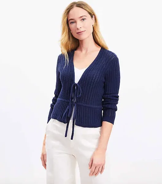 Loft Pointelle Tie Front Cardigan