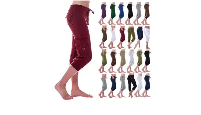 Capri Pants for Women Summer Lightweight Outdoor Hiking Stretchy Capris Drawstring Yoga Cargo Cropped Pant Plus Size Sweatpants 2024 Casual Trendy Multi Pocket Travel Trousers Shortspantalon Cargo