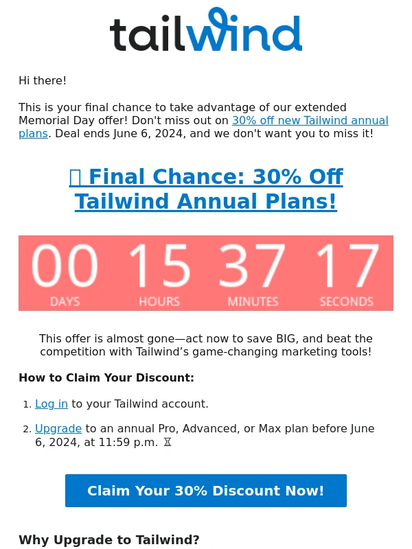 Tailwind - 30% off ending ? | Last chance