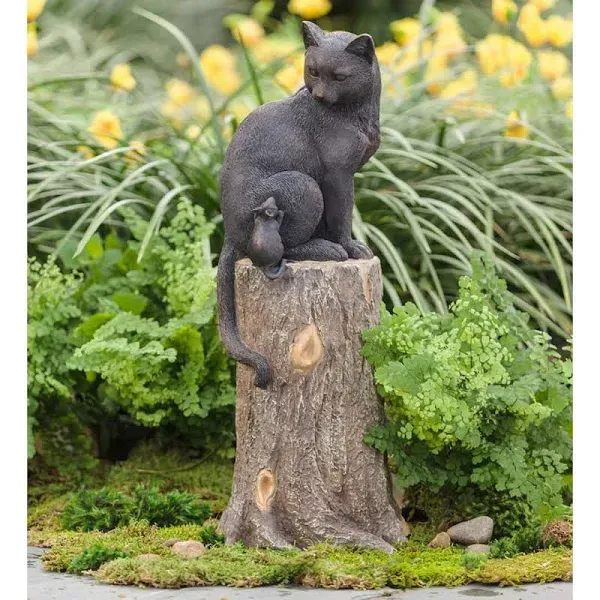 Plow & Hearth Cat and Mouse on Stump Lawn Ornament