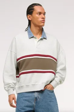 Abercrombie & Fitch Cropped Essential Rugby Polo Sweatshirt