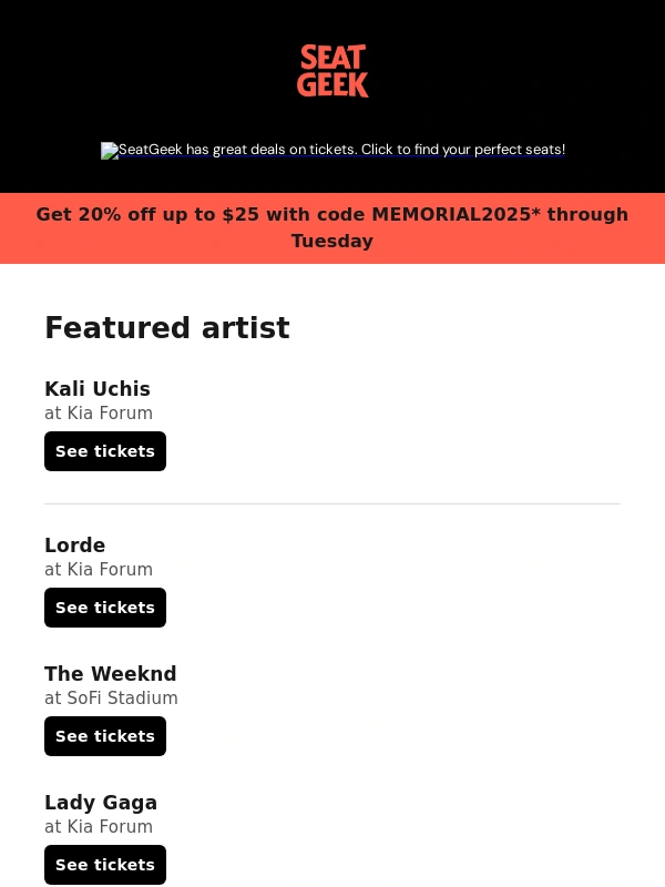SeatGeek - Coming to Los Angeles: Kali Uchis,e,The Weeknd and more!