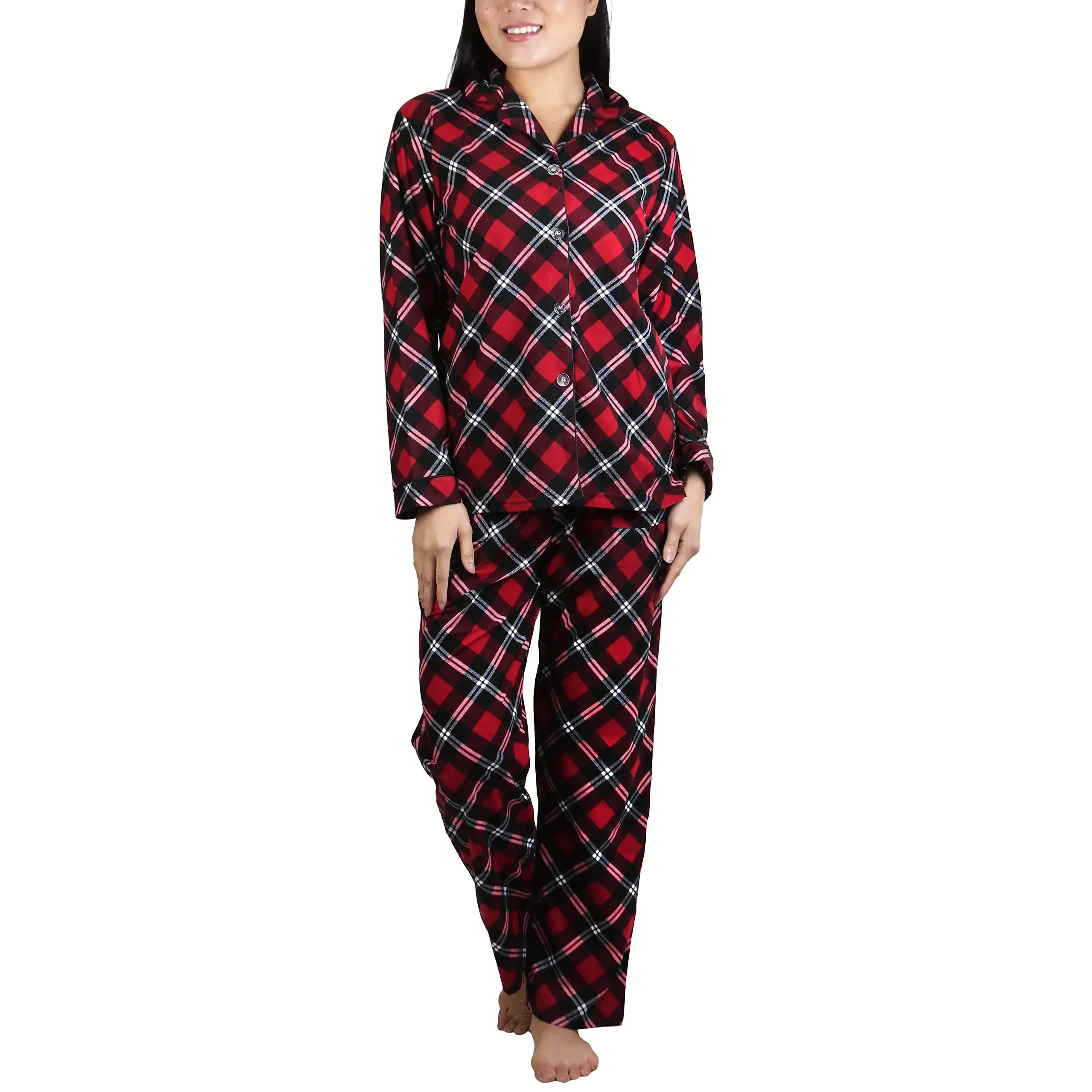 DailySale 2-Piece Set: ToBeInStyle Women's Long Sleeve Button Down Top and Drawstring Bottom Pajama Set