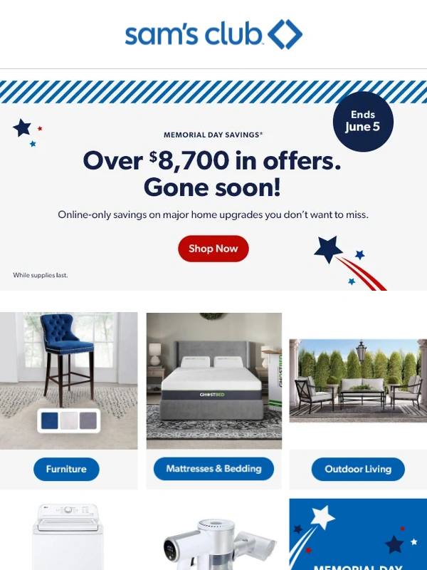 Sam's Club - Memorial Day offers,wrapping up!