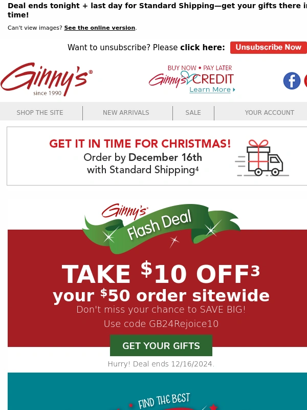 Ginny's - Take $10 OFF $50+ Order with Code GB24Rejoice10