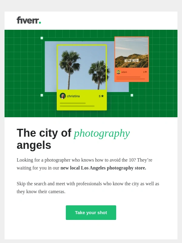 Fiverr - Find a photographer who won’t use traffic as an excuse
