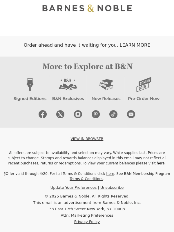 Barnes & Noble - Get a $10 Reward For Every $75 Spent
