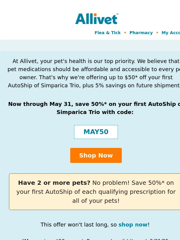 Allivet - Have You Claimed Your $50 Off Simparica Trio?