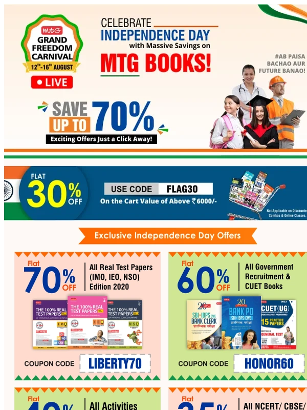 mtg -  Big Sale is LIVE – Save up to 70% on Olympiads,NEET,JEE Books