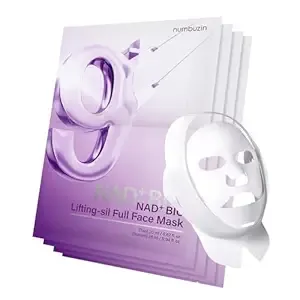 numbuzin No.9 Sheet Mask | NAD+ BIO Lifting-sil Full Face Mask | Improves Jawline, Jowls, Wrinkles, Neck Lines | Peptides, NAD+, Collagen | Skin Firmness | 4 Sheets + Lifting Band