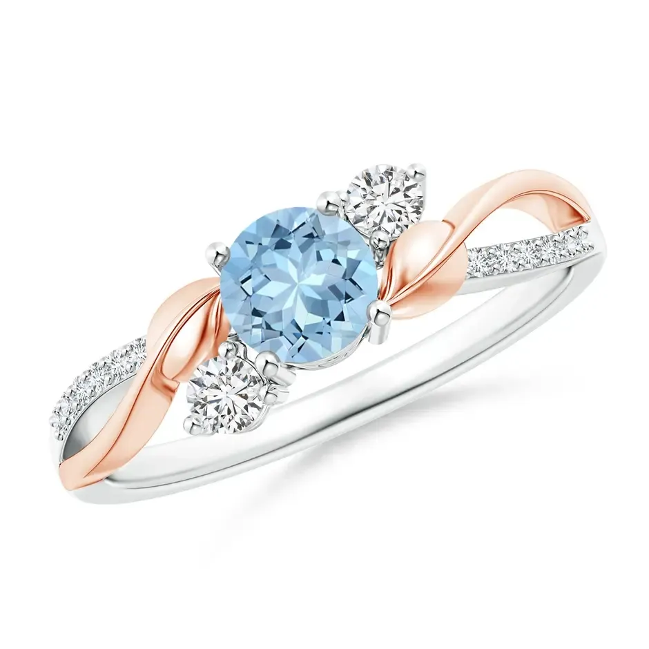 Aquamarine and Diamond Twisted Vine Engagement Ring