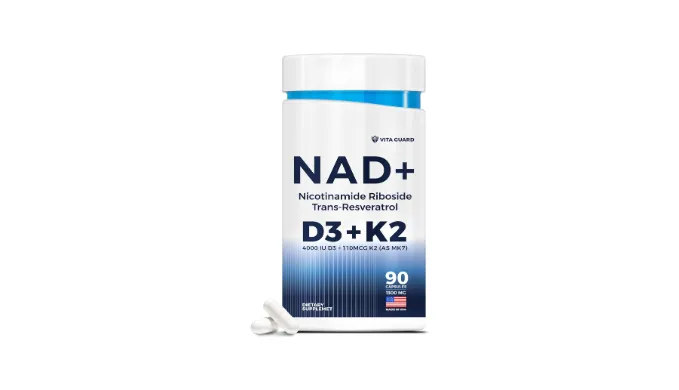 NAD 1,300mg Supplement with Vitamins D3 and K2 60 Capsule Bottle