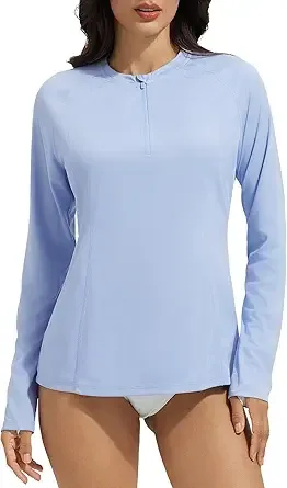 Baleaf Women's 1/4 Zip Rash Guard Swim Shirts with Zipper Pocket