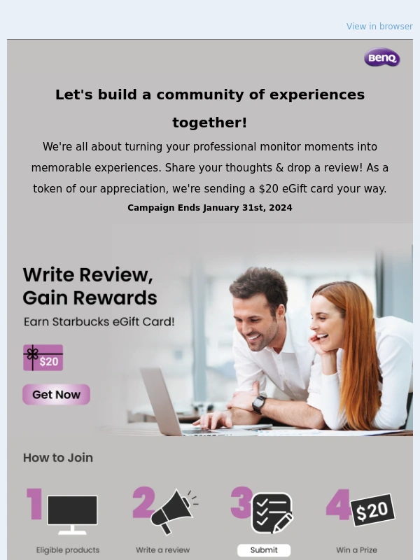 BenQ - AQCOLOR: Share Your Professional Monitor Experience and Get $20 eGift card✨!
