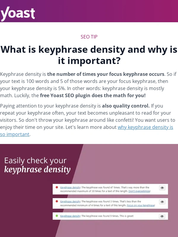 Yoast - Are you using your keyphrase too often? ?