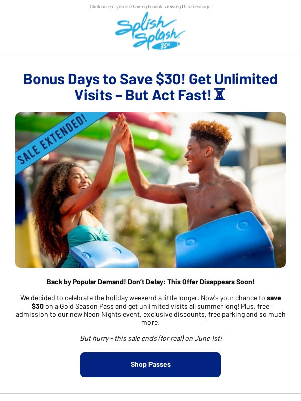 Splish Splash - Fwd: Bonus Days to Save on Passes!