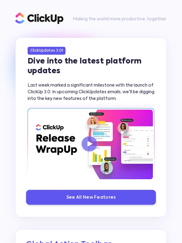 ClickUp - Global Action Toolbar,New Task Views,Inbox,and more