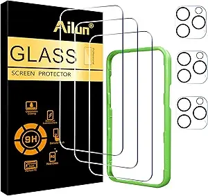 Ailun 3 Pack Screen Protector for iPhone 16 Pro [6.3 inch] + 3 Pack Camera Lens Protector with Installation Frame,Case Friendly Tempered Glass Film,[9H Hardness] - HD