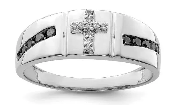 925 Sterling Silver Diamond Cross Ring for Men