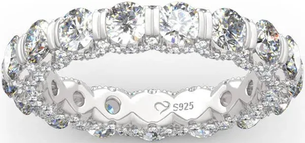 Jeulia Women's Sterling Silver Moissanite Round Cut Eternity Band