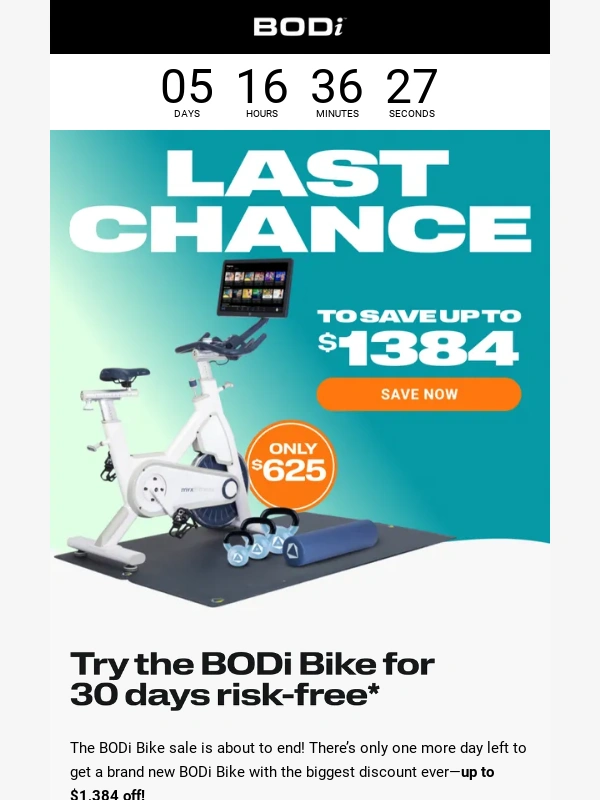 Beachbody On Demand - BOO! LAST CHANCE to save $1,384 on the BODi Bike Studio NOW!