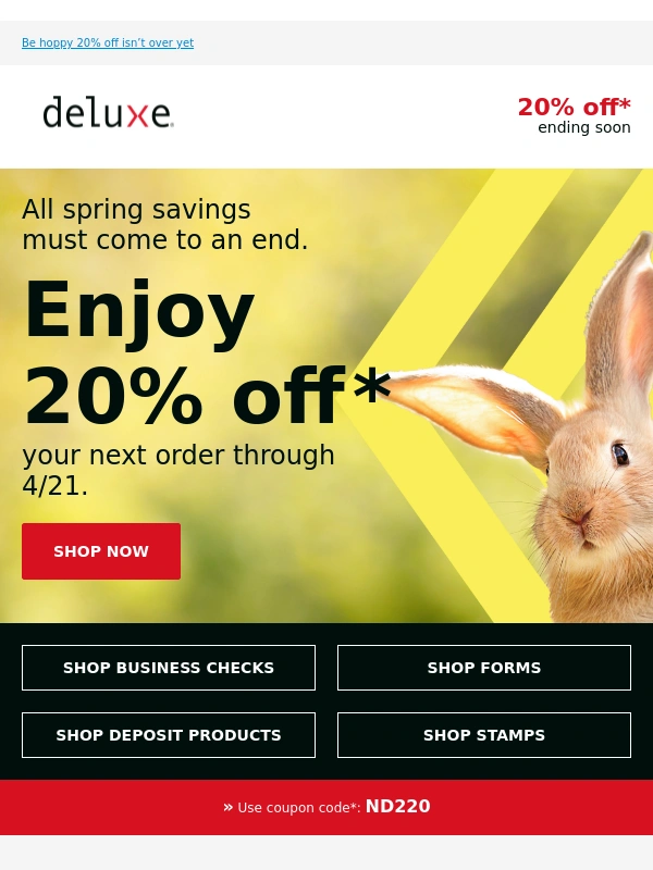 Deluxe - Hop on 20% savings before they’re gone
