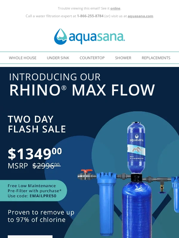 Aquasana - Whole House Flash Sale: 50% OFF + Free Gift with Purchase!