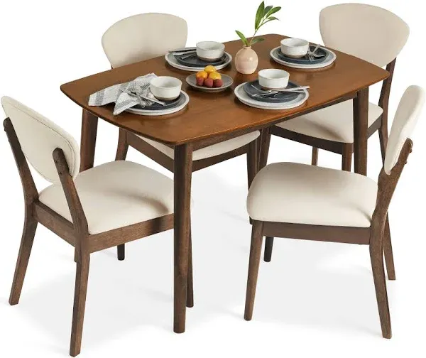Best Choice Products 5-Piece Compact Wooden Mid-Century Modern Dining Set with 4 Chairs, Padded Seat