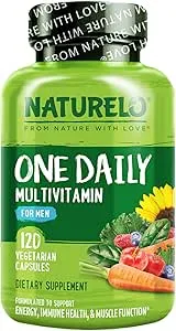 NATURELO Mens Multivitamins - One Daily Multivitamin for Men with Vitamins, Minerals & Organic Whole Foods, Boost Energy & Health, Non-GMO, 120 Vegetarian Capsules