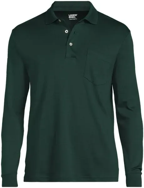 Lands' End Men's Long Sleeve Supima Cotton Polo Shirt with Pocket