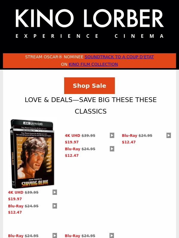 Kino Lorber - ? Our Valentine's Day Sale Continues ? Fall in Love with 50% Off Select 4Ks,Blu-Rays,and DVDs