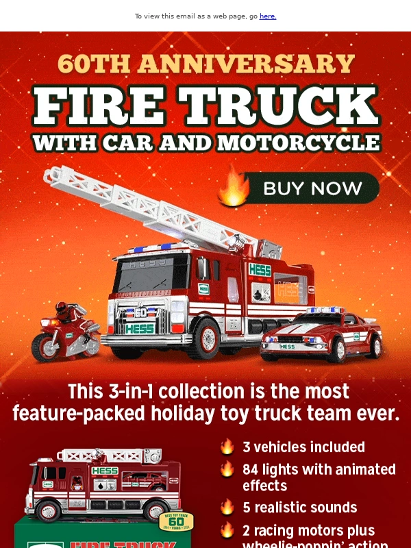 Hess Toy Truck - ? 2024 Holiday Hess Fire Truck with Car and Motorcycle ?