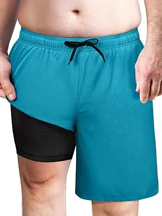 Arcweg Big and Tall Swim Trunks Men Plus Size Quick Dry with Compression Liner & Phone Pocket 5XL, Grey