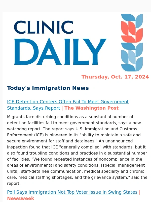 Washington Post - ICE Detention Centers Often Fail To Meet Government Standards,Says Report #CLINICDaily