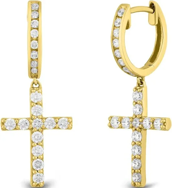 10K Yellow Gold Lab Grown Diamond Cross Dangle Earrings