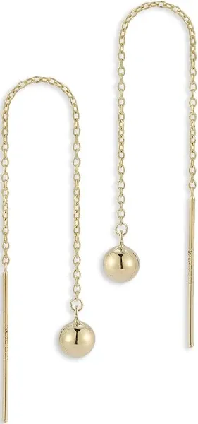 14K Yellow Gold Ball Threader Earrings