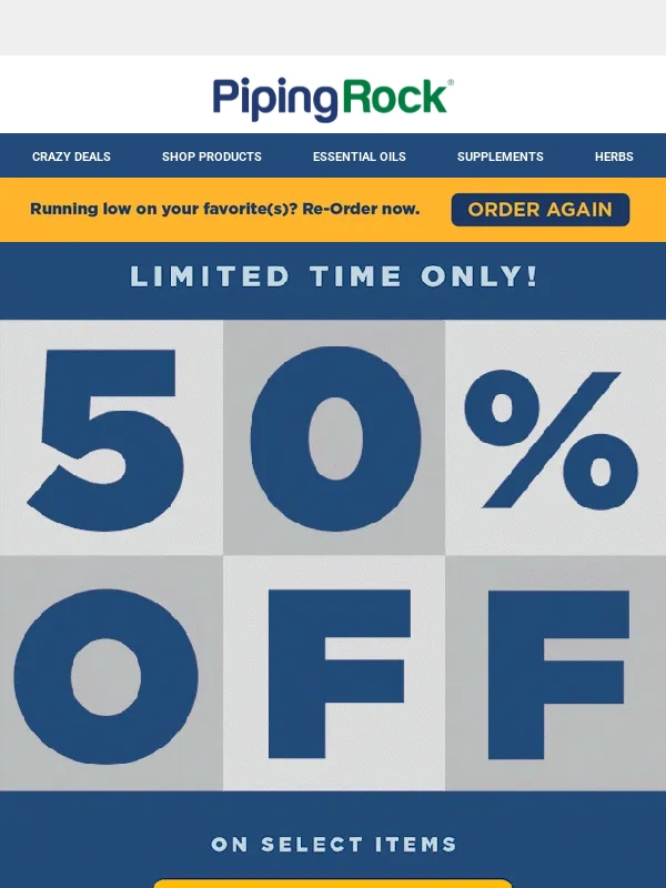 Piping Rock - Save Big! 50% Off Starts Today