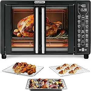 Gourmia Toaster Oven Air Fryer Combo 17 cooking presets 1700W french door digital air fryer oven 24L capacity accessories, convection rack, baking pan tray recipe book GTF7460,Large,Black