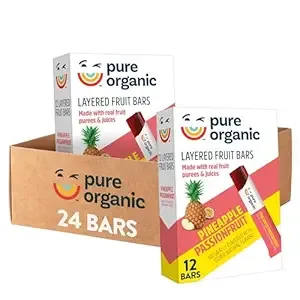 Pure Organic Layered Fruit Bars, Gluten Free, Vegan Fruit Snacks, Pineapple Passionfruit (2 Boxes, 24 Bars)
