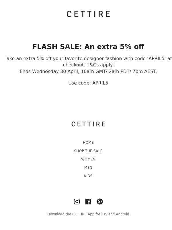 Cettire - FLASH SALE: An extra 5% off