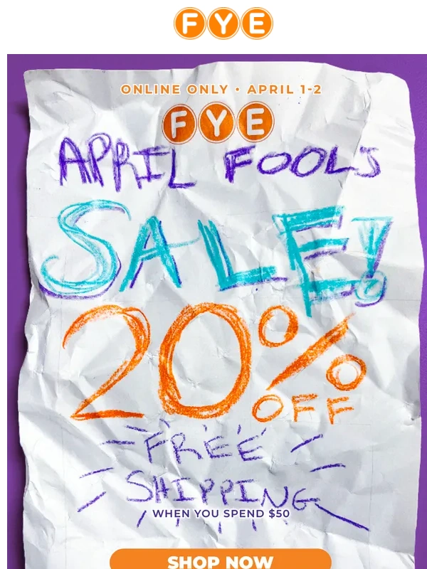 fye - 20% Off + FREE Shipping Over $50 ?